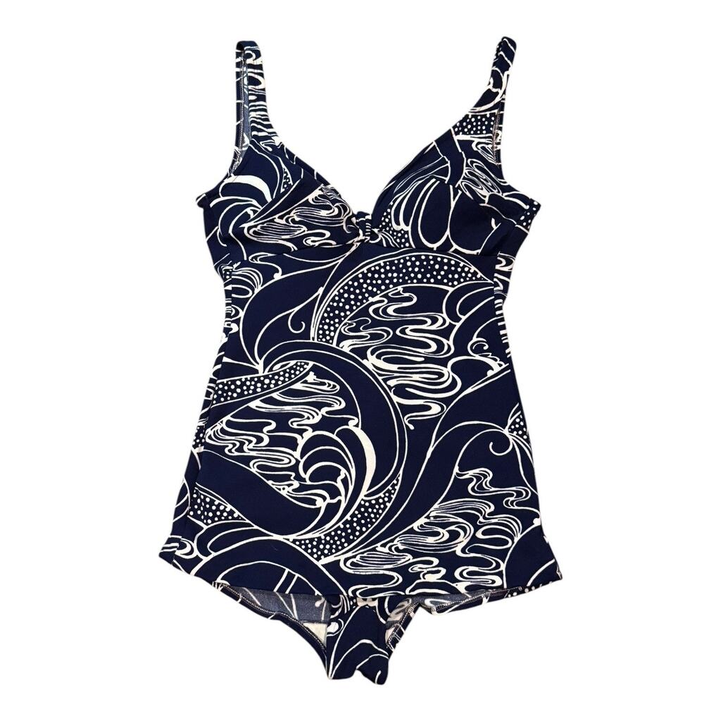 Vintage 1950s Jantzen Navy White Bri Nylon Swimsuit Large